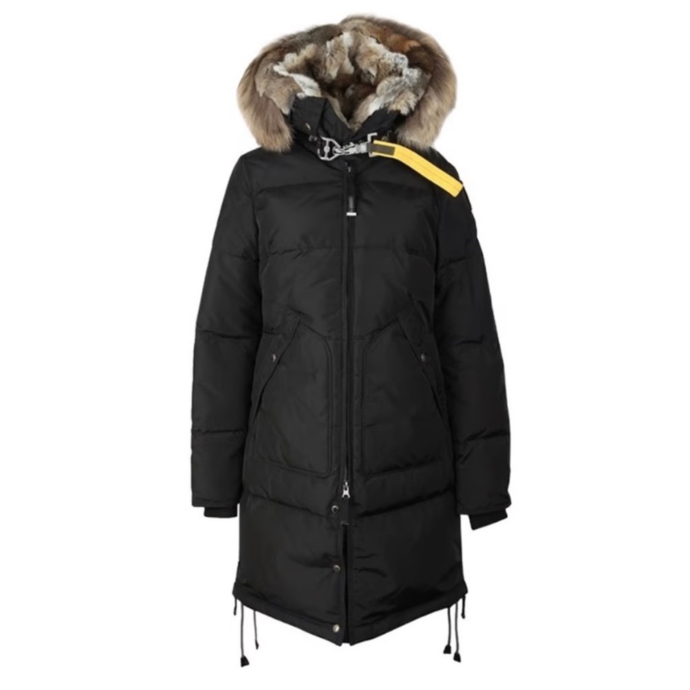 Parajumpers black Long Bear Parka coat with real fur hood lining and trim